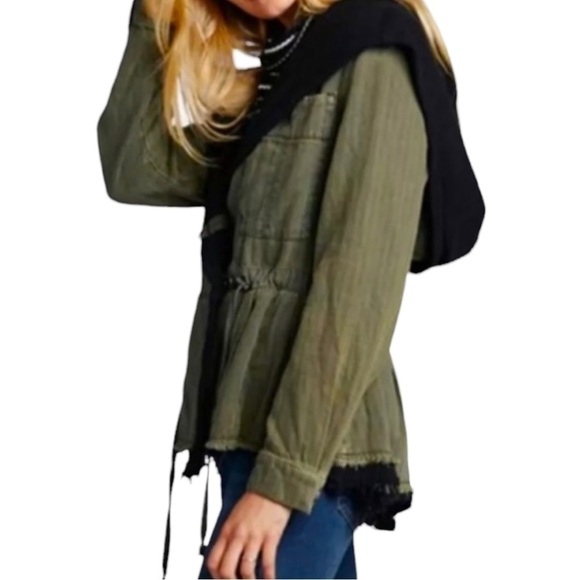 Free People Soft Peplum Hooded Military Army Green Cargo Jacket - Picture 3 of 15